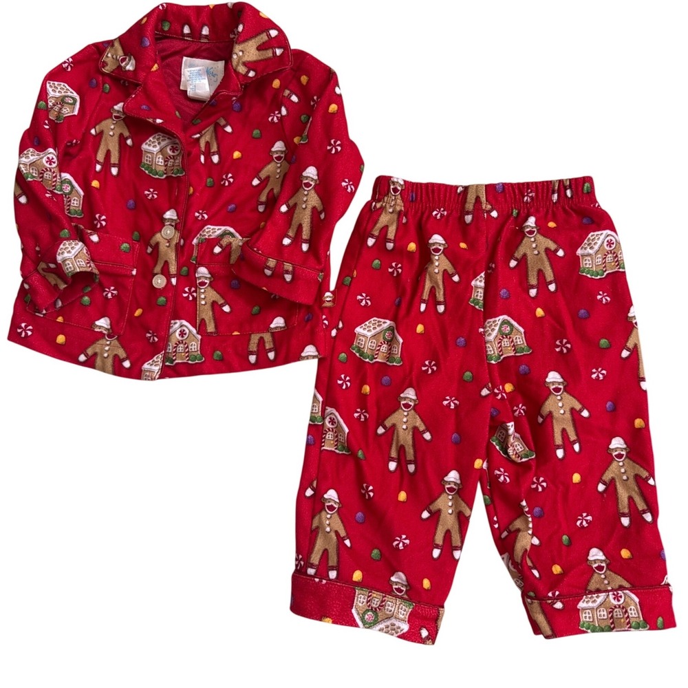 Nick & Nora Red Gingerbread Sock Monkey Fleece Pajama Set 12M Holiday Christmas